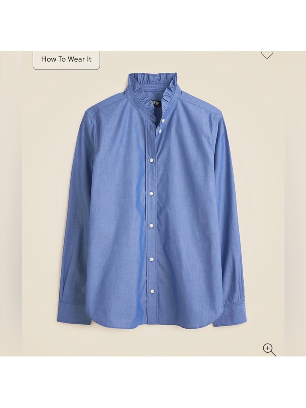 J. Crew Jules Ruffle Collar Cotton Poplin Shirt in Cornflower Blue